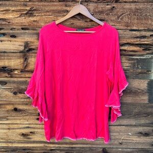 CHA CHA VENTE | Pink Ruffled Sleeve Top 1X